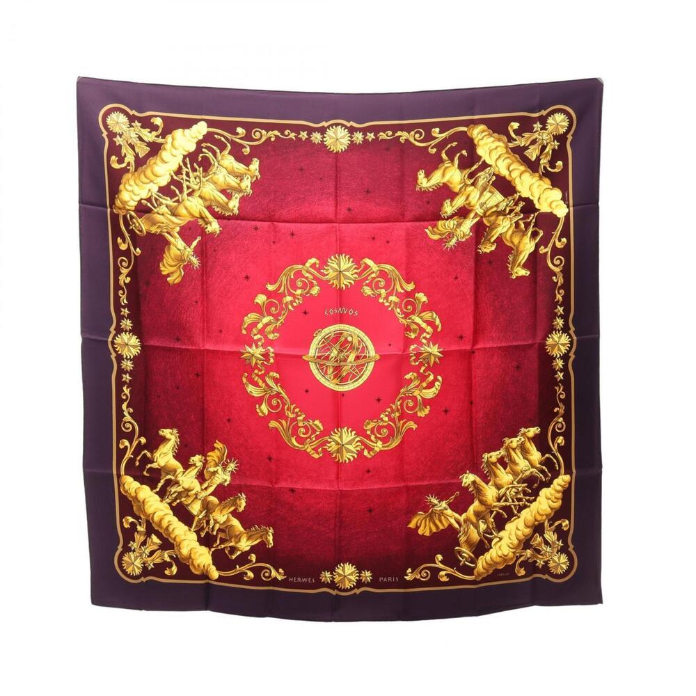 Hermes Carre 90 COSMOS Scarf/Muffler, Silk, Women's, Purple/Yellow Tones